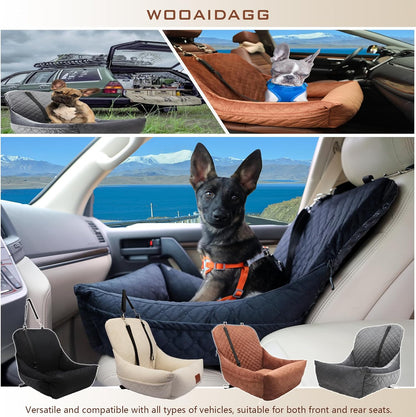 Dog Car Seat for Small Dogs,Ultra-Soft Fabric,2 Storage Pockets & Safety Leash,Adjustable