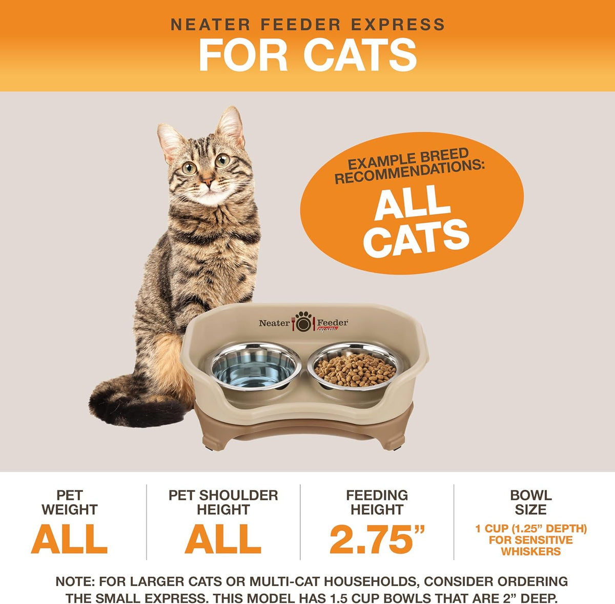 Neater Feeder Express Mess Proof Cat Bowls Elevated, No Spill Feeding Station, Stainless Steel