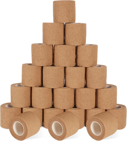 24 Pack Self Adhesive Bandage Wrap, 2” x 5 Yards Cohesive Medical Tape Elastic Grip Tape Sports