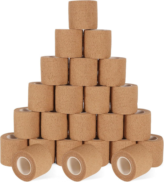 24 Pack Self Adhesive Bandage Wrap, 2” x 5 Yards Cohesive Medical Tape Elastic Grip Tape Sports