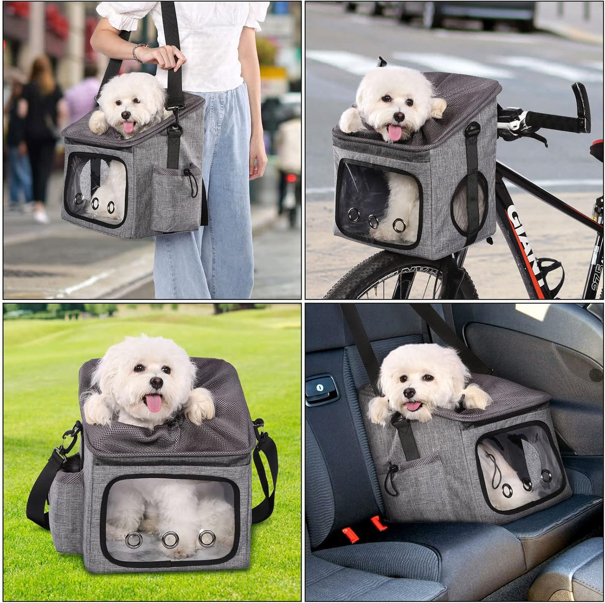Ownpets Dog Bike Basket Foldable Pet Carrier, Dog Car Booster Seat with Mesh Windows, Adjustable