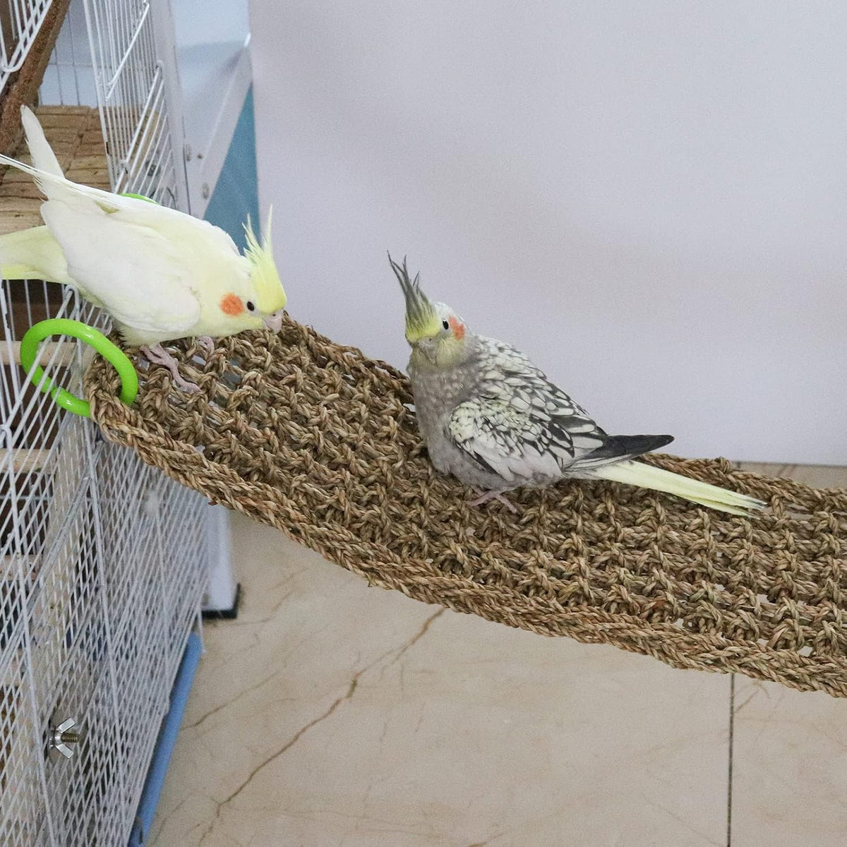 39 x 7 Inches Seagrass Mat, Natural Seagrass Woven Net, Bird Hammock Mat with Hooks, Cage