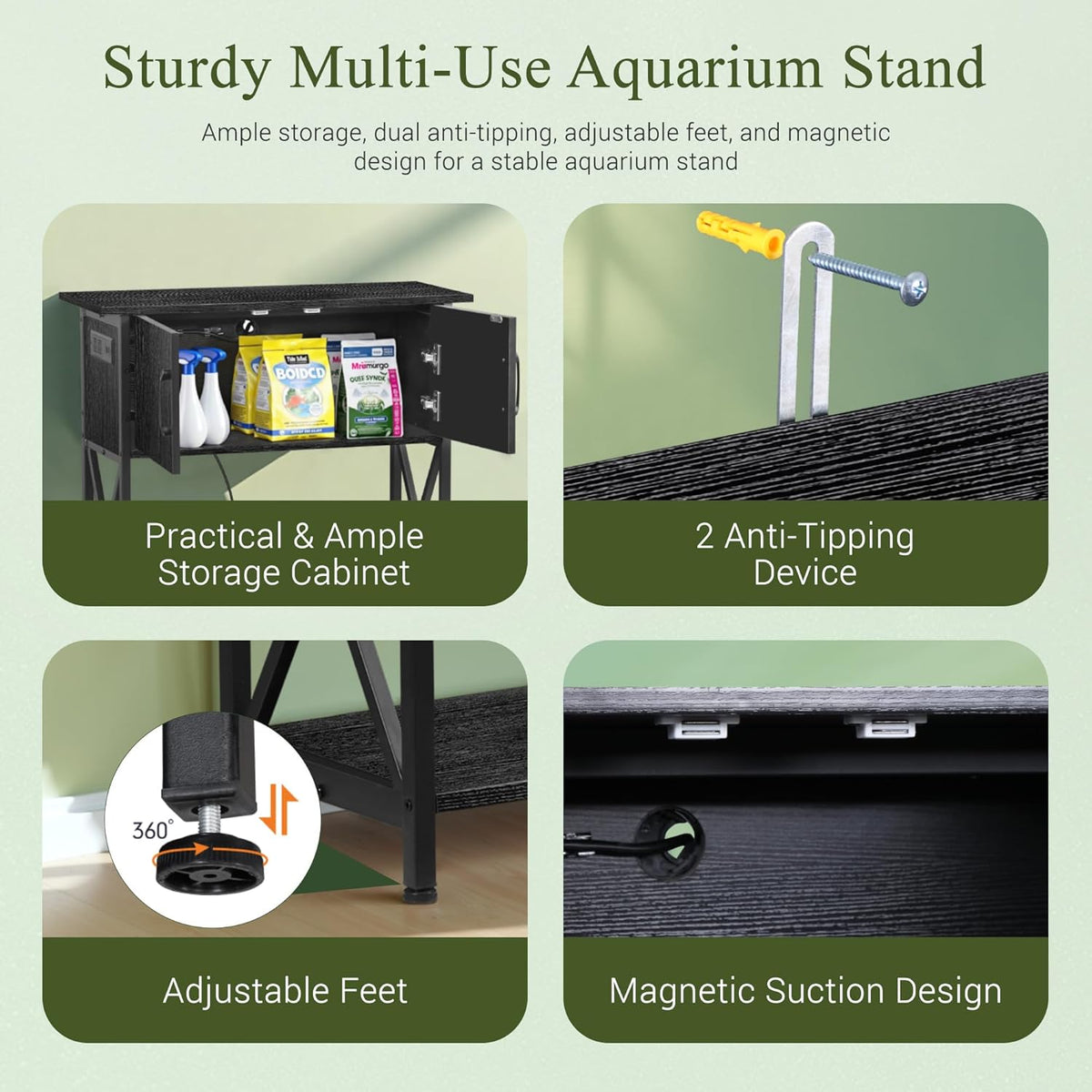 ZENY 20-29 Gallon Fish Tank Stand with Cabinet for Fish Tank Accessories Storage, Metal Double