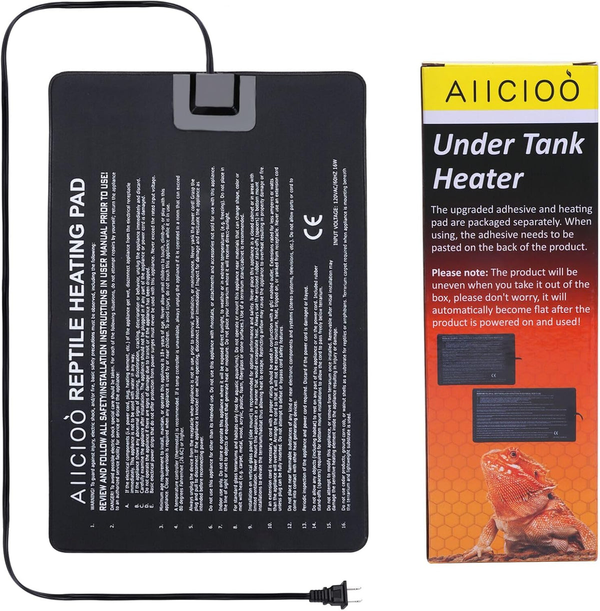 Aiicioo Reptile Heating Pad - Hermit Crab Heater Heat Mat for Reptiles Snake Lizard Terrarium 16
