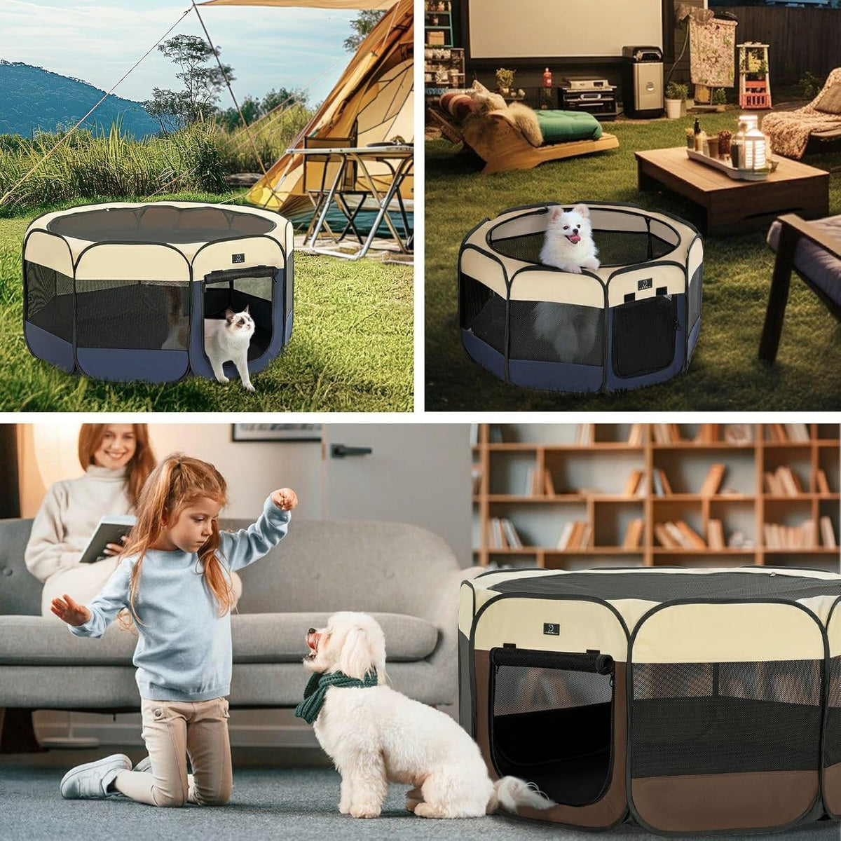 A4Pet Collapsible Playpen, 39.5” Portable Dog Playpen with Bowl, Suitable for Puppies, Kittens, and