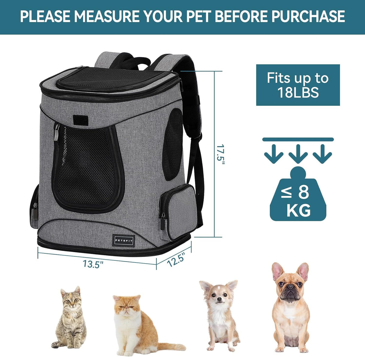 Petsfit Pet Backpack Carrier with Upgrade Waist Cushion Design to Better Fit The Waist, Suitable