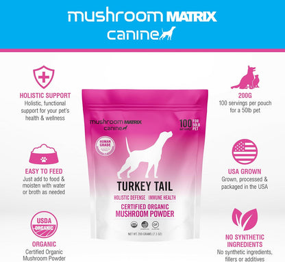 Om Mushroom Matrix Turkey Tail Mushroom Pet Supplement Powder, Provides Immunity Support & Holistic