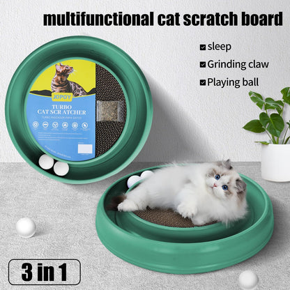 Interactive Cat Scratcher with Two Rotating Balls,Durable Scratch Pad for Indoor Play,Cardboard Cat