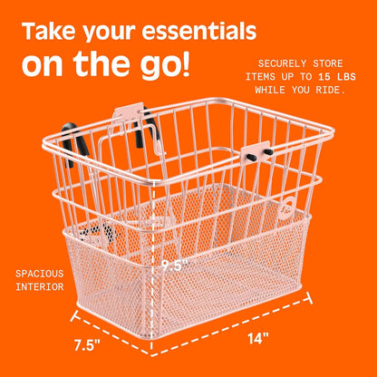 Retrospec Apollo Detachable Front Bike Basket Steel Half-Mesh with Integrated Detachable Hooks and