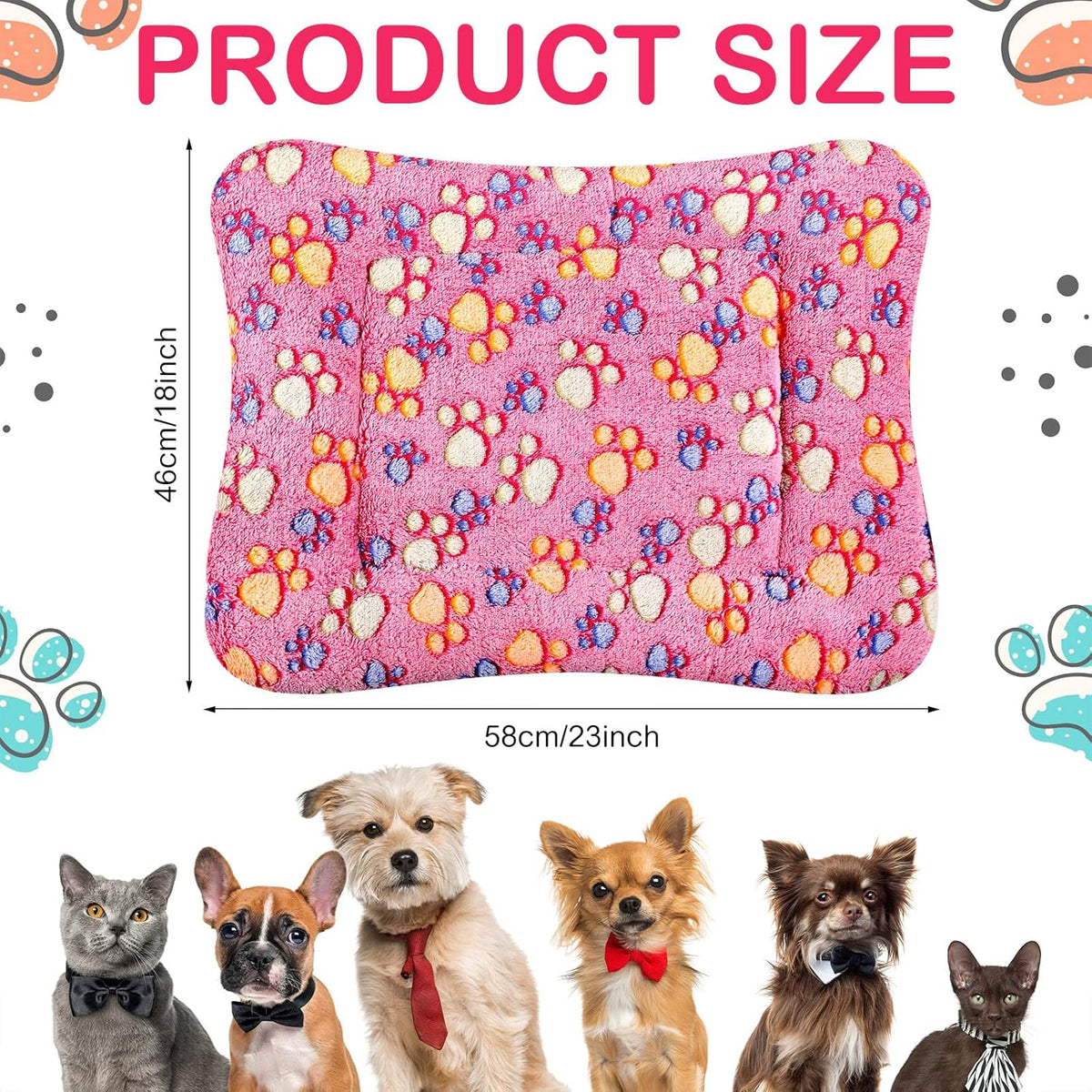 4 Pack Ultra Soft Dog Cat Bed Mat with Cute Prints Reversible Fleece Dog Crate Kennel Pad Cozy