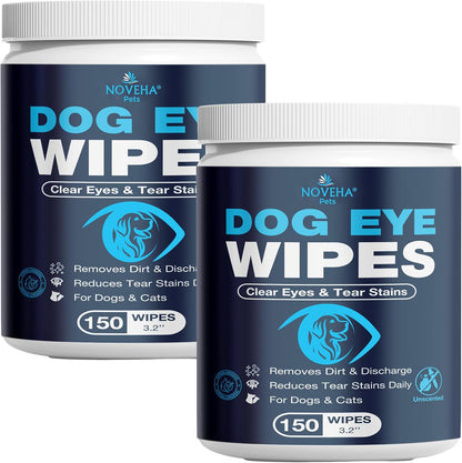 NOVEHA Cat & Dog Eye Wipes Tear Stain Remover for Discharge and Crust | White Pet Face Wipes | Easy