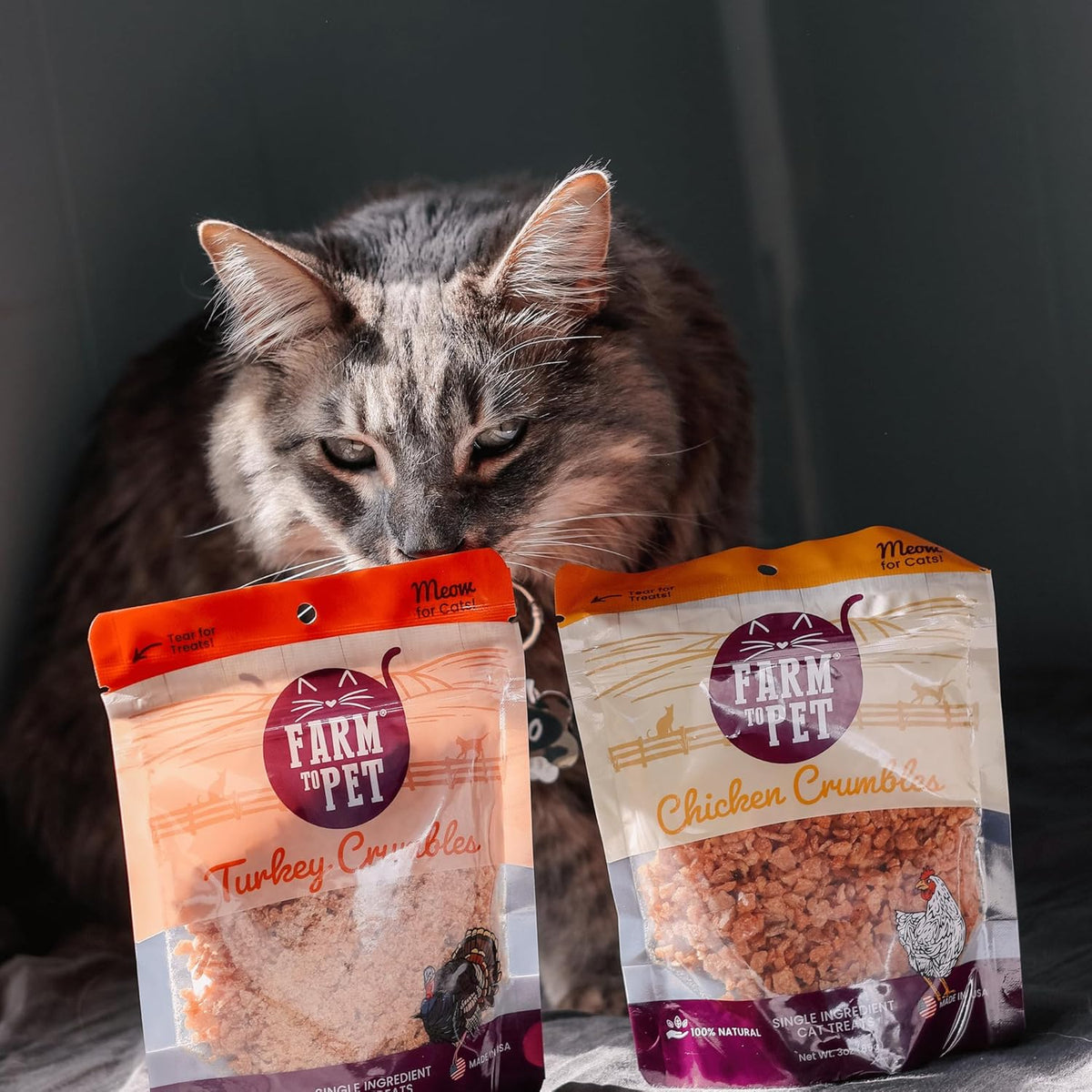 Farm To Pet Cat Treat Crumbles | Single Ingredient Chicken and Turkey, Chicken Snacks - Healthy