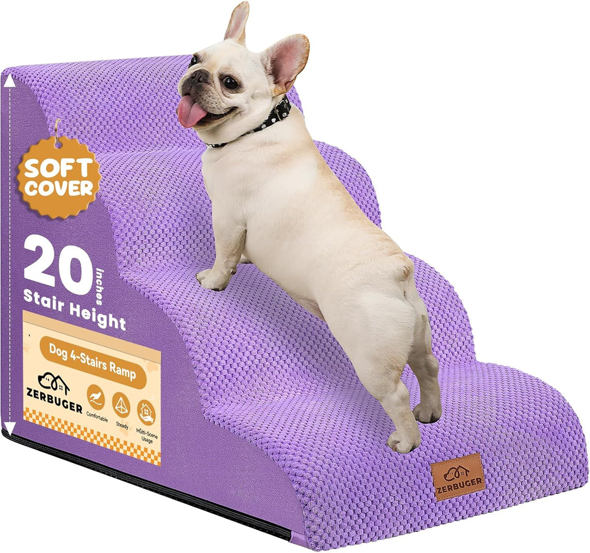 Dog Ramp and Stair for Bed 16" H-20 H,3-Step Cat Stair for Sofa and Chair,4-Step Dog Ramp for High