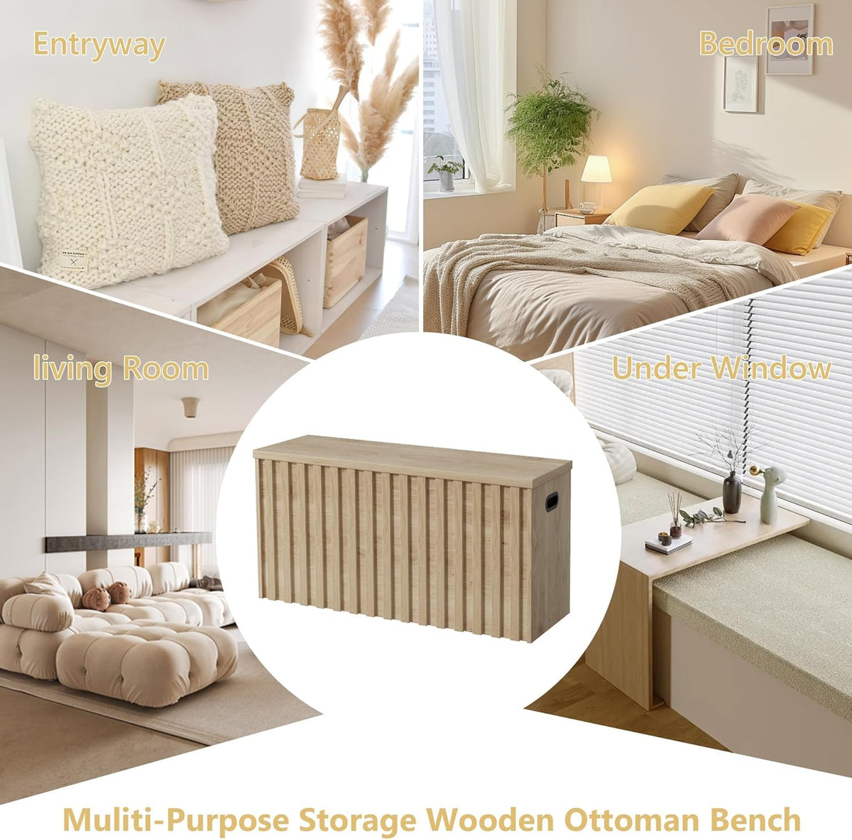 UEV Storage Bench Set of 2, 39.4" Wood Storage Trunk with 2 Safety Hinges, Sturdy Storage Chest