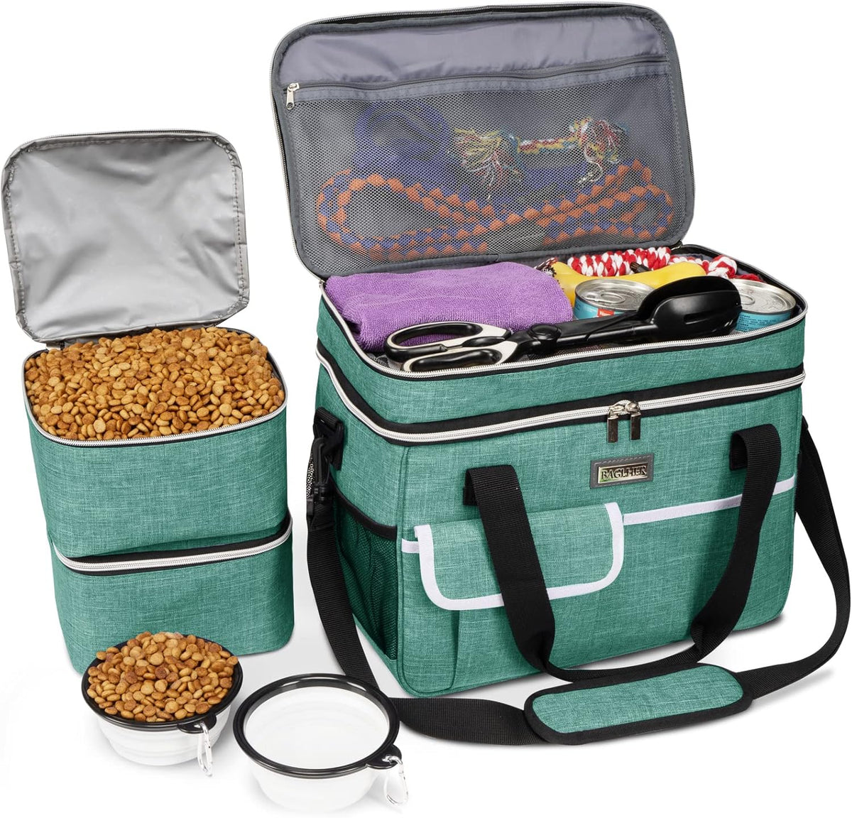 BAGLHER Dog Travel Bag for Supplies - Double-Layer Airline Approved Weekend Pet Travel Organizer