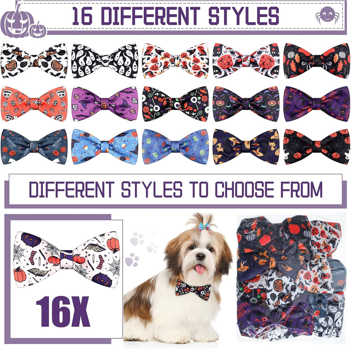 16 Pieces Dog Bow Ties Slide Dog Collar Bows Summer Hawaiian Styles Dog Collar Attachment Bows with