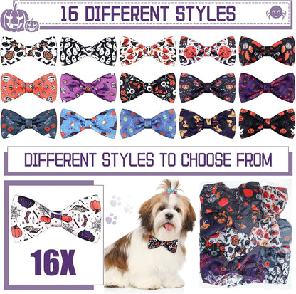 16 Pieces Dog Bow Ties Slide Dog Collar Bows Summer Hawaiian Styles Dog Collar Attachment Bows with