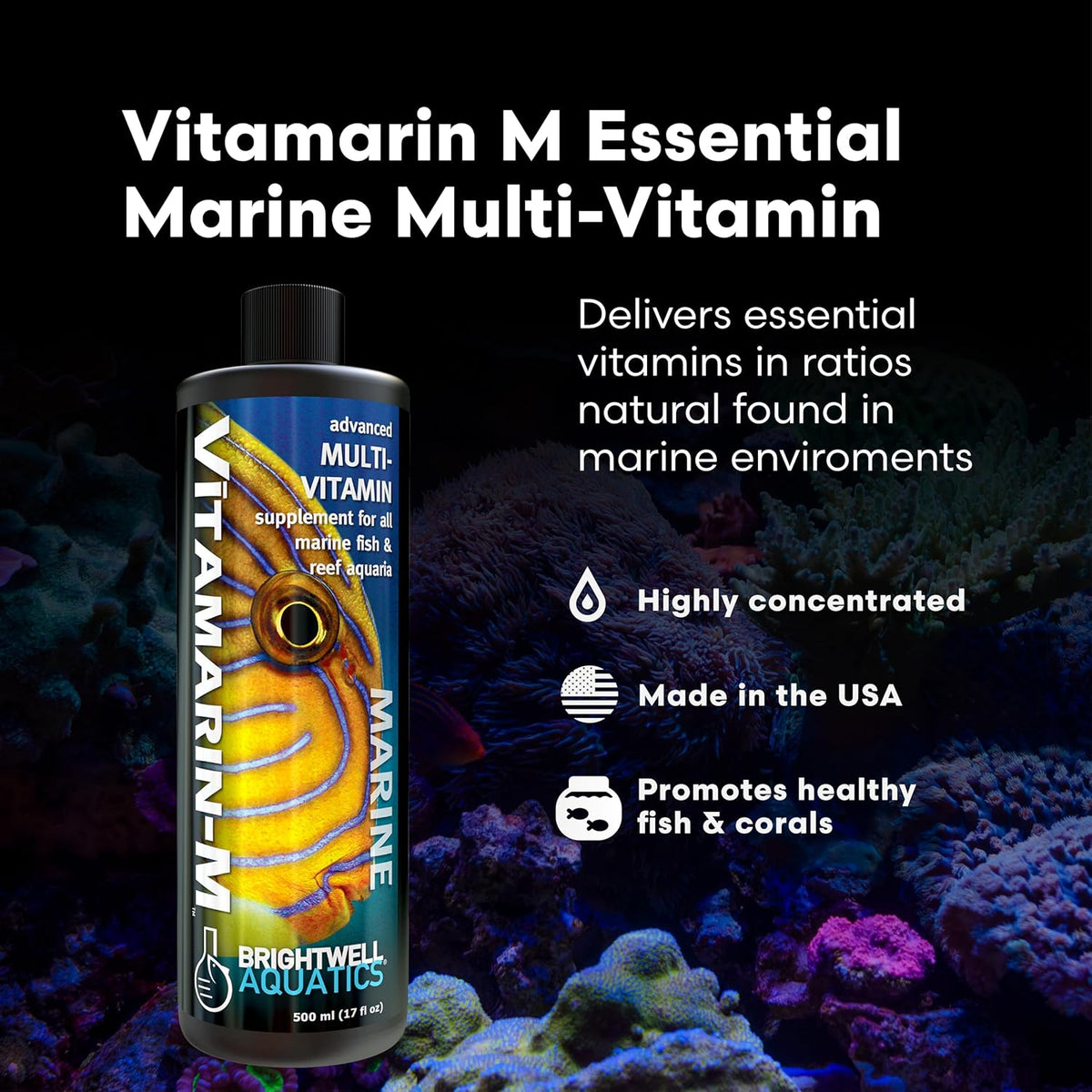 Brightwell Aquatics Vitamarin-M – Complete Vitamin Supplement for Marine Fish, Corals &