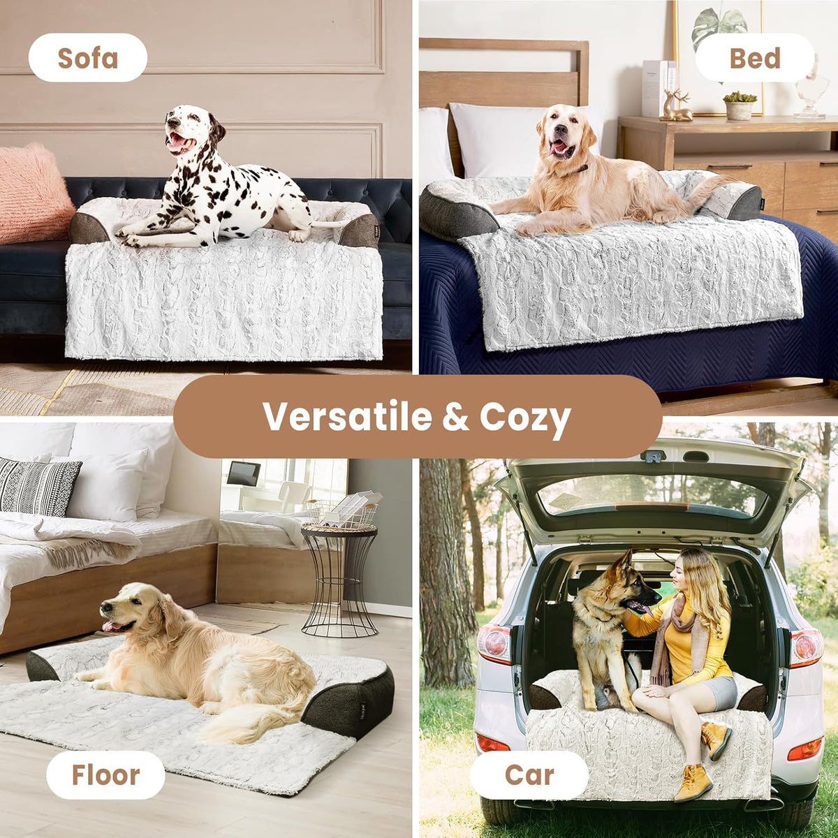 Calming Large Dog Bed for Couch – 41"x37" Washable Non-Slip Plush Sofa Protector for Dogs