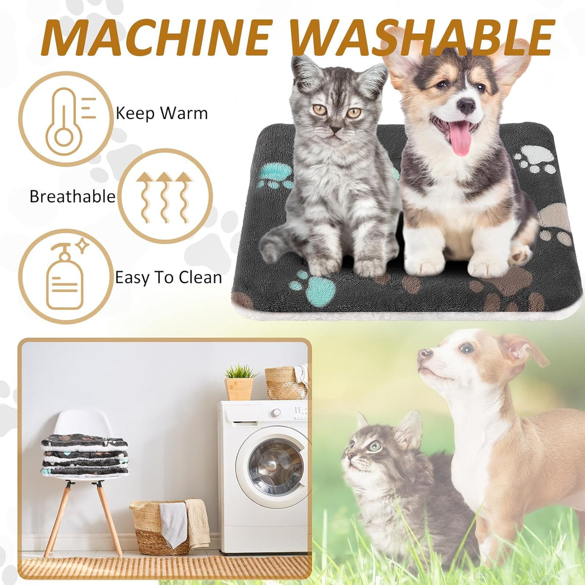 4 Pack Ultra Soft Dog Cat Bed Mat with Cute Prints Reversible Fleece Dog Crate Kennel Pad Cozy
