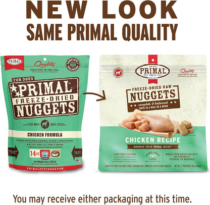 Primal Freeze Dried Dog Food Nuggets, Chicken; Complete Balanced Meal, Topper or Treat; Premium