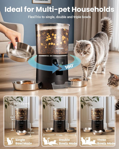 Automatic Cat Feeder for 3 Cats, 6L/25 Cups Smart WiFi Pet Feeder, Strong Anti-Jam System