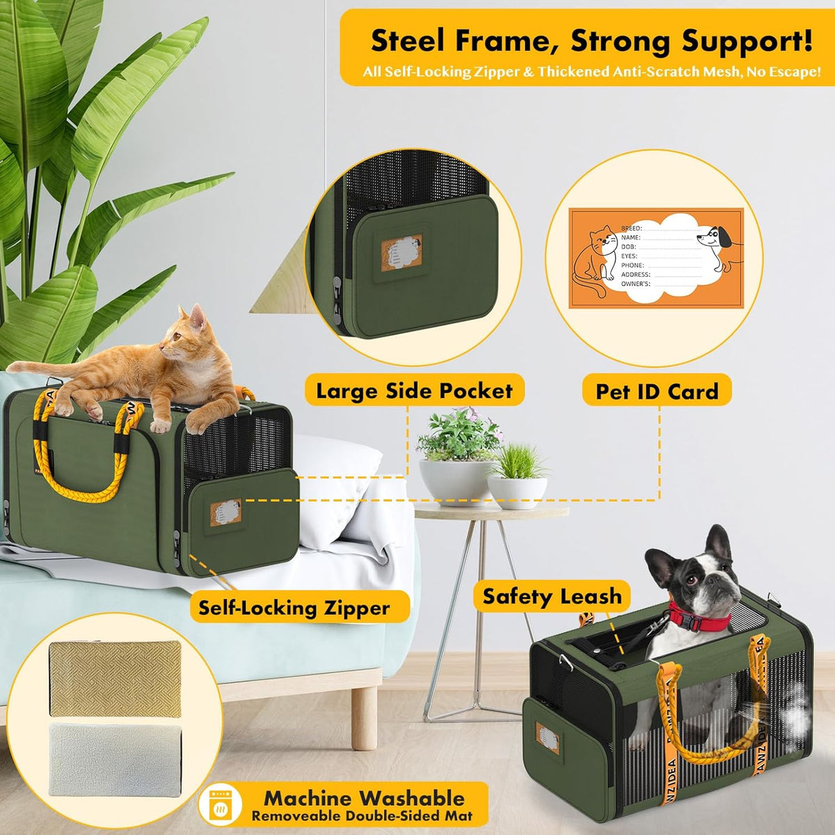 PAWZIDEA Expandable Soft-Sided Pet Carrier 18″×11″×11″, TSA Airline Approved Travel Bag for Small