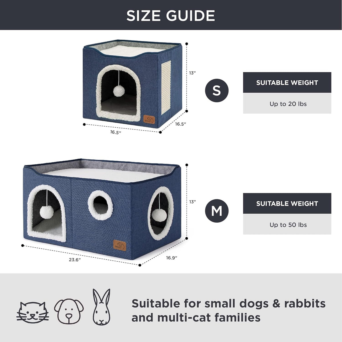 Bedsure Large Cat Beds for Indoor Cats - Extra Wide Cat Cube House for Small Pet with Fluffy Ball