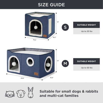 Bedsure Large Cat Beds for Indoor Cats - Extra Wide Cat Cube House for Small Pet with Fluffy Ball
