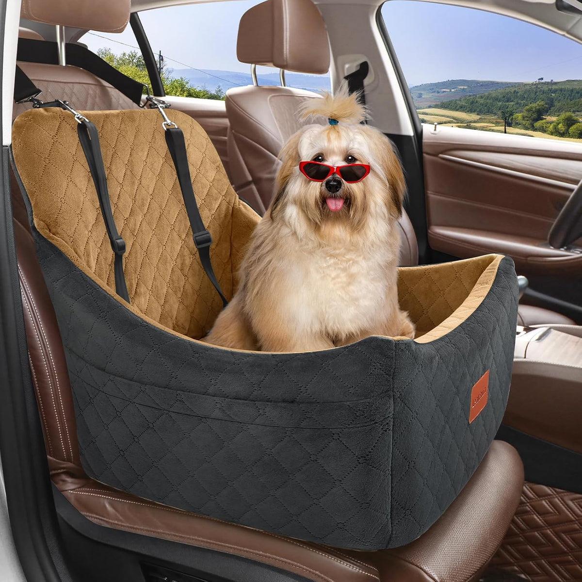 Dog Booster Car Seat for Up to 35lbs Pets,Easy to Install,Fully Detachable and Washable,Anti-Slip