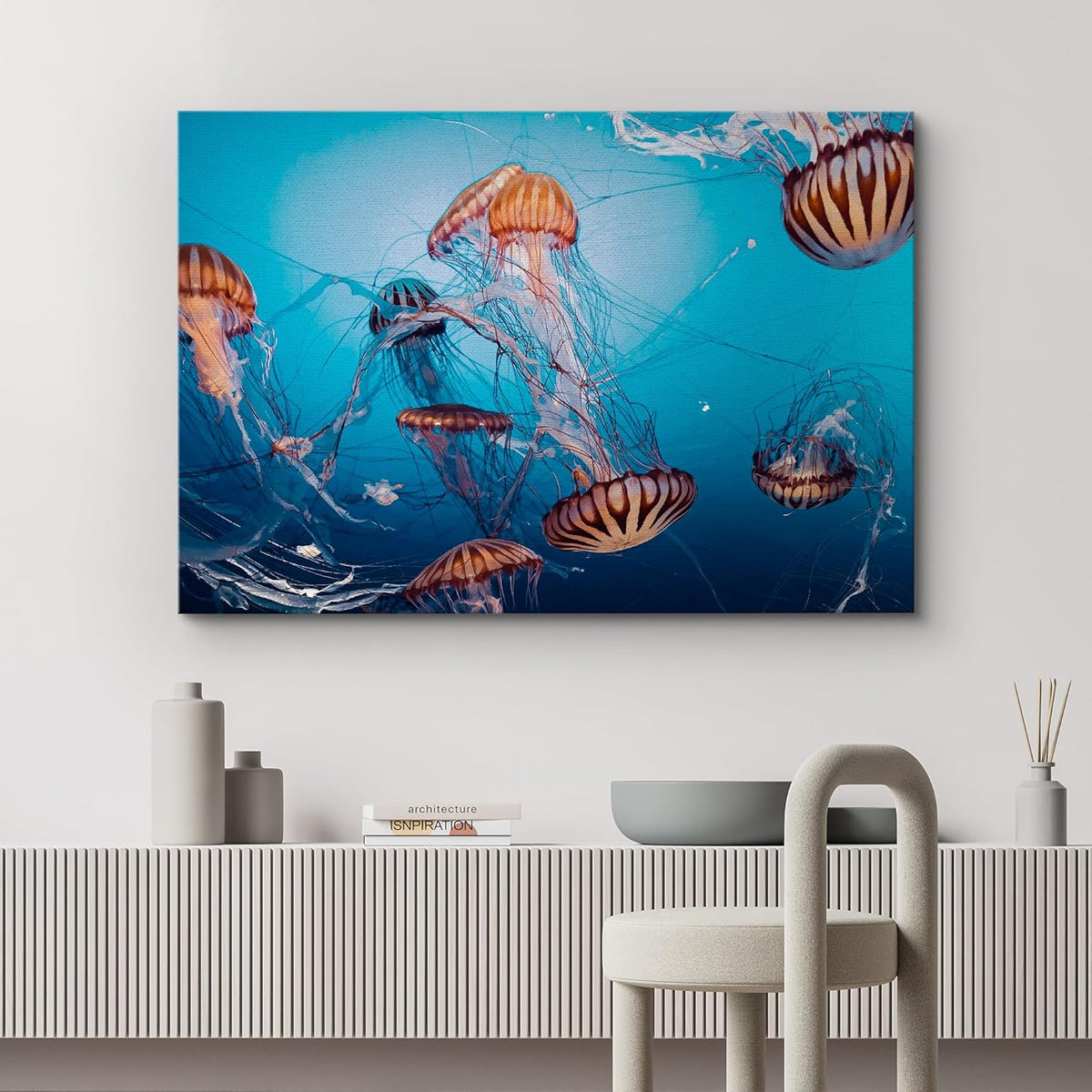 wall26 Canvas Print Wall Art Tiger Stripe Jellyfish Underwater Ocean Sea Nature Animals Photography