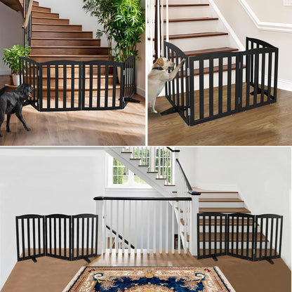 ZJSF Foldable Freestanding Indoor Dog Gate for House Wood Long Pet Gates Dog Fence for Stairs Puppy