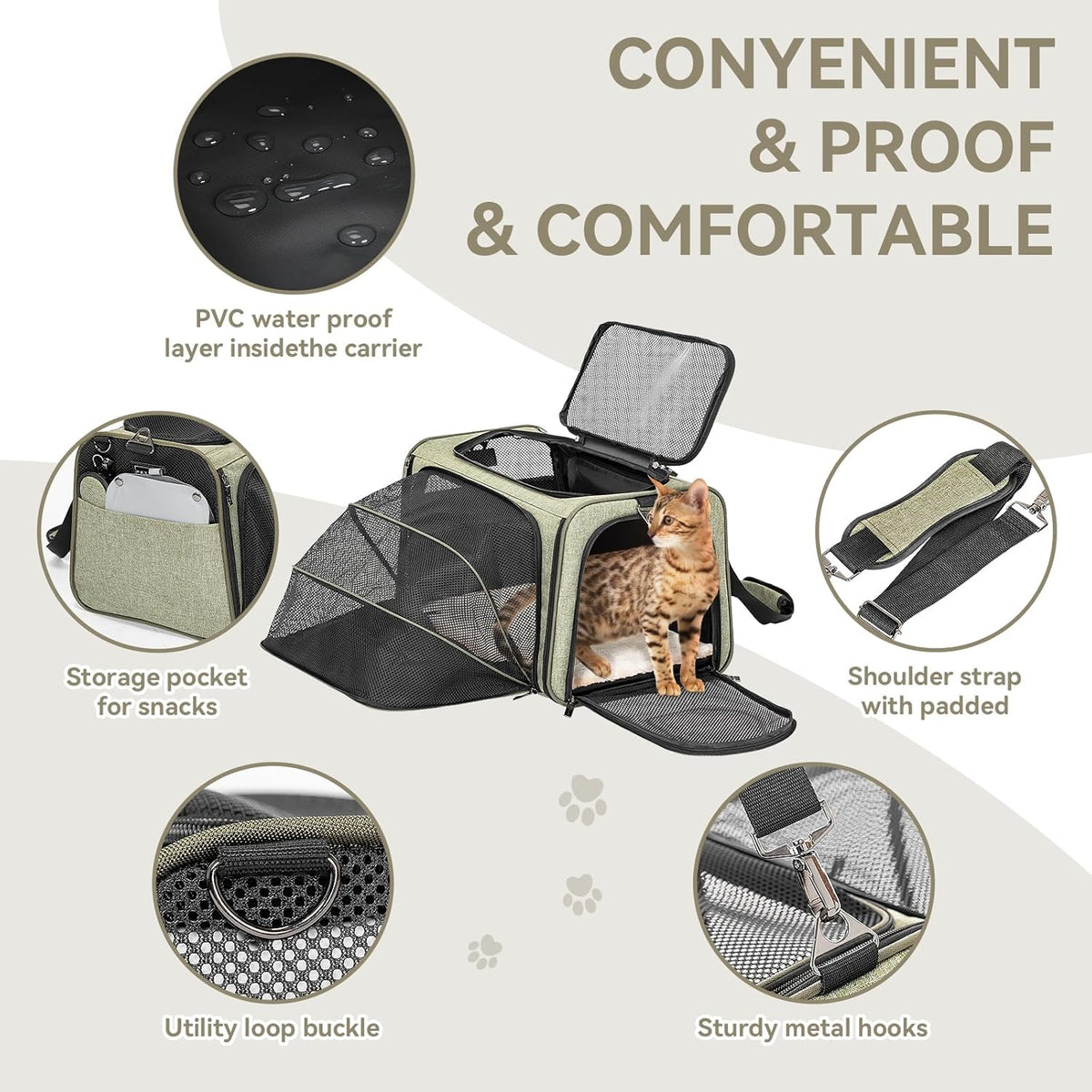 Petsfit Expandable Rabbit Carrier Bunny Carriers, 16 Inch Airline Approved Pet Carrier with 2