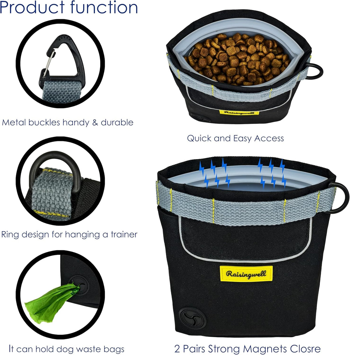 Dog Treat Pouch for Pet Walking and Training with Clicker 2 Cup Silicone Bag Small Fanny Pack