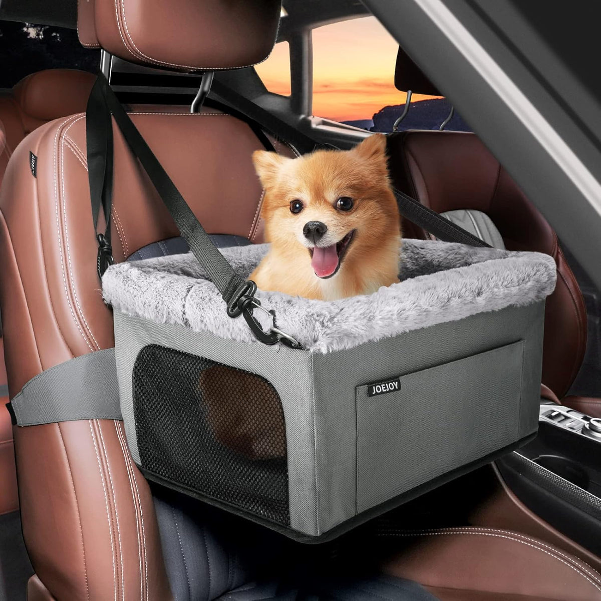 JOEJOY Deluxe Dog Booster Seat with Sturdy Metal Frame and Safety Leash for Small Pets up to 20 lbs