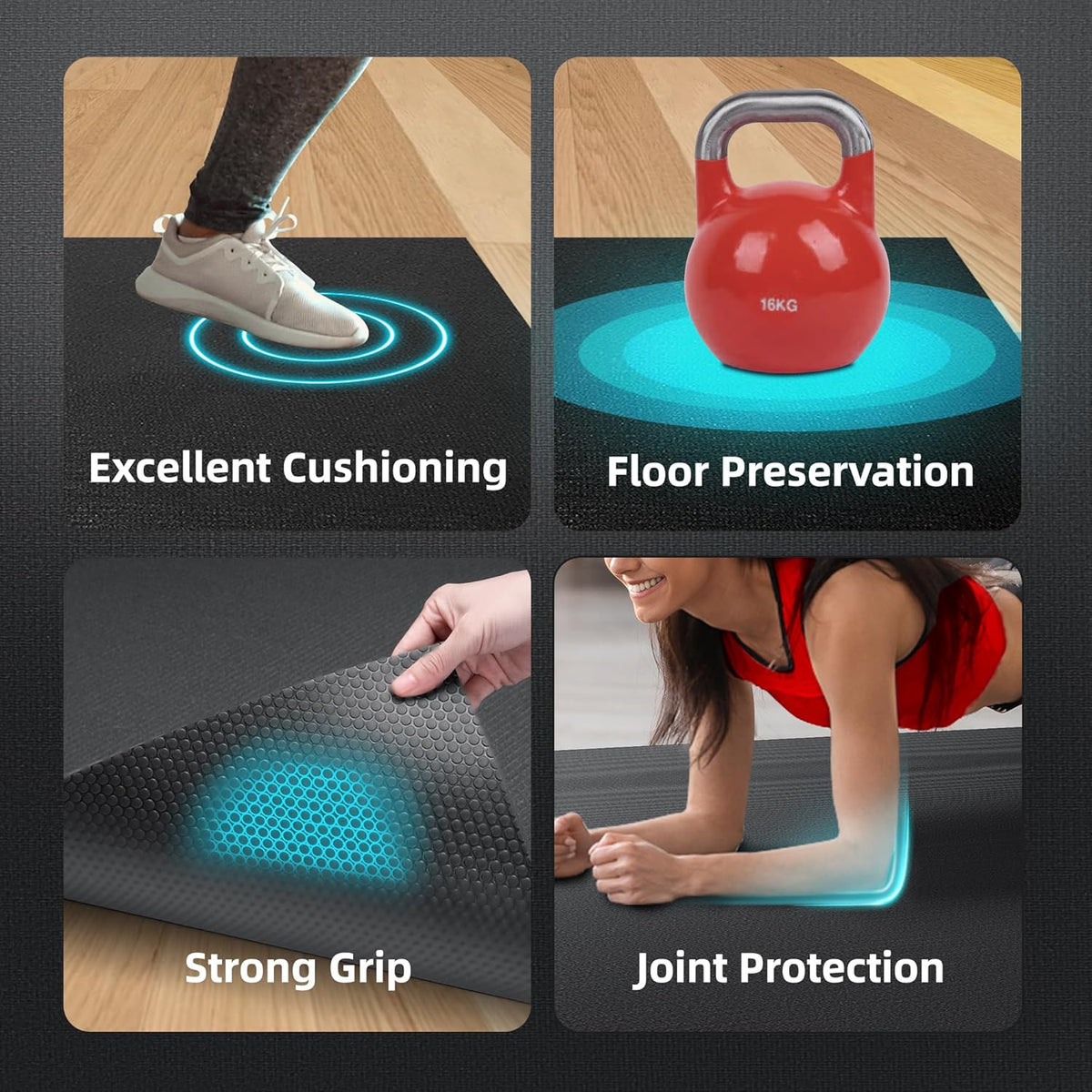 Large Exercise Mat for Home Workout,12‘x6’/10'x6'/9'x6'/8'x6'/7'x5'/6'x4' (7mm) Extra Thick Workout