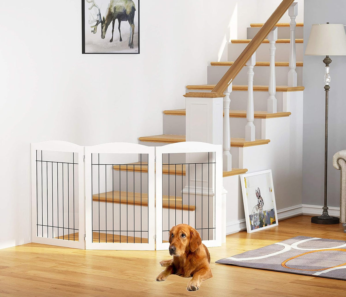 Spirich Freestanding Wire Pet Gate for Dogs, 60 inches Extra Wide, 30 inches Tall Dog Gate for The