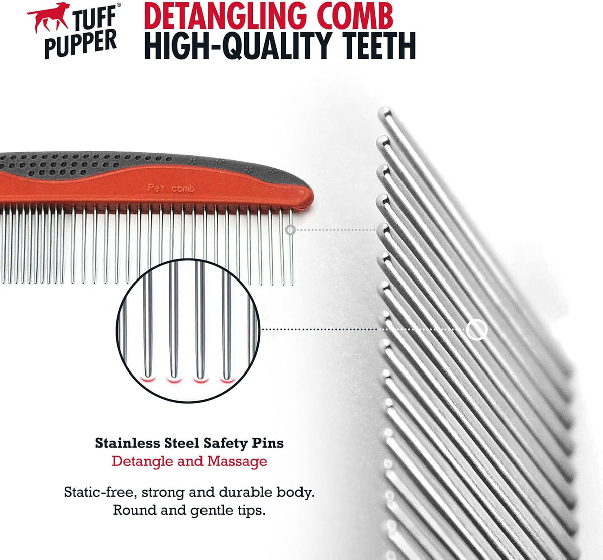 Tuff Pupper Dog Grooming Comb Set | Easily & Safely Remove Dead, Matted Knotted Hair | Ergonomic