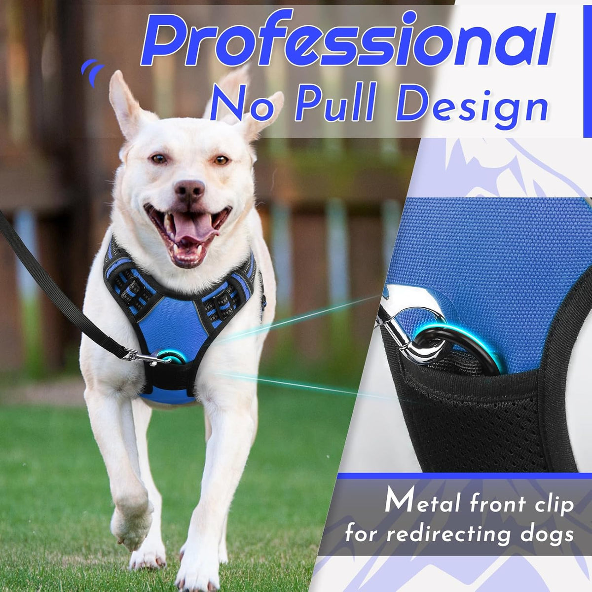 Eagloo Dog Harness for Large Dogs, No Pull Service Vest with Reflective Strips and Control Handle