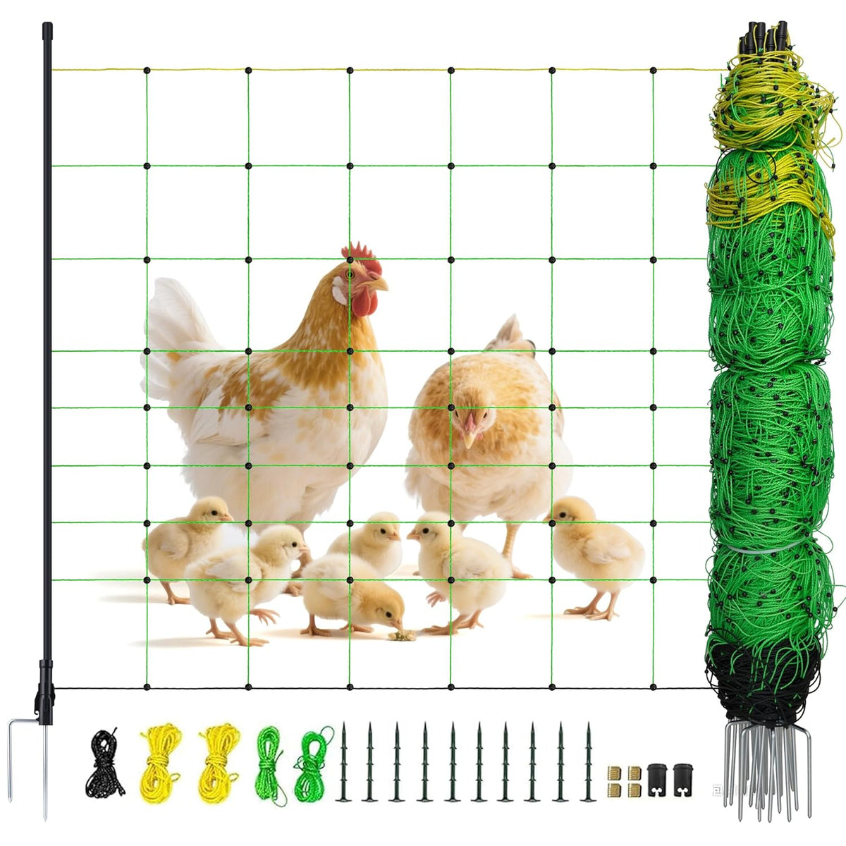 Electric Fence Netting, 164'L x 35.4" H Electric Fence Kit for Livestock, Goat, Dog, Hogs, Double
