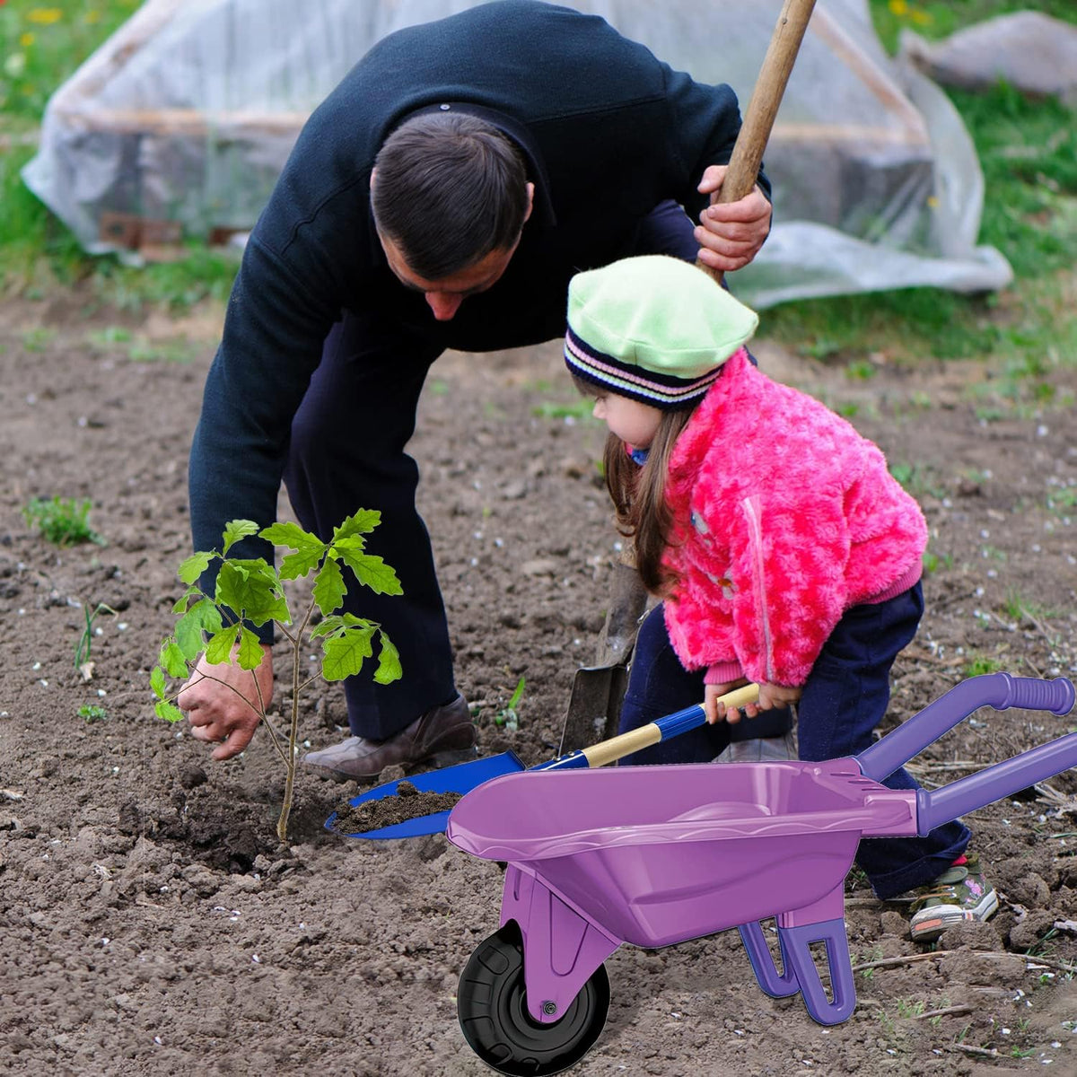 Kids Gardening Tools Outdoor Toys Set Backyard Play with Wheelbarrow Educational STEM Learning