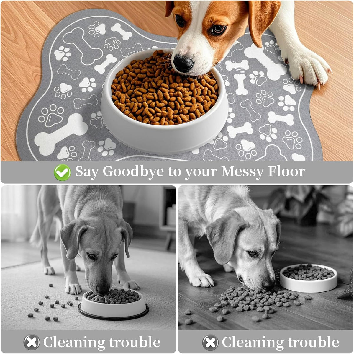 Dog & Cat Food Mat Bone Shaped Pet Feeding Mat Quick Absorb Water Bowl Placemat with Rubber Backing