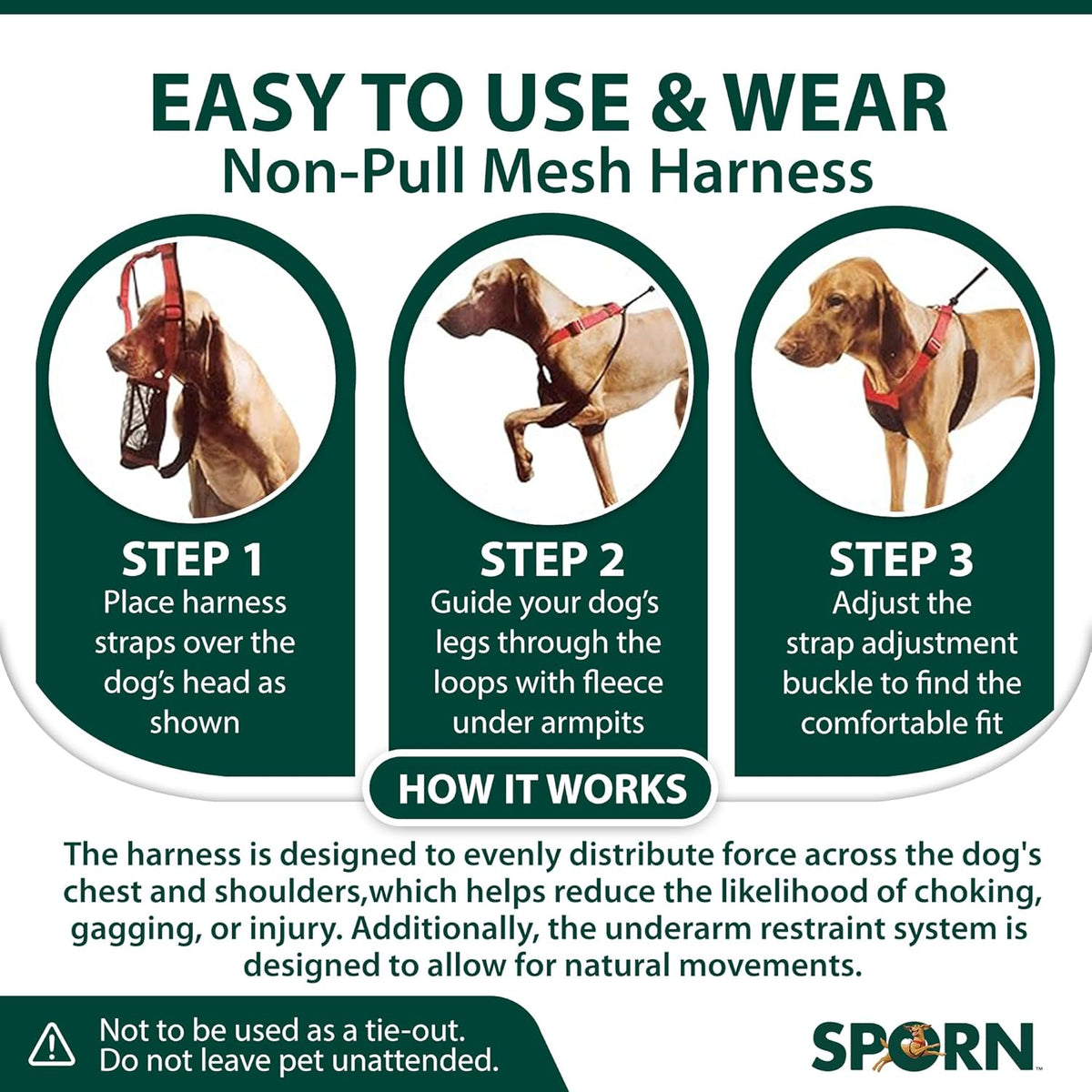 Sporn No Pull Dog Harness for Medium-Sized Dog - Red Mesh, Durable Nylon, Breathable, Adjustable