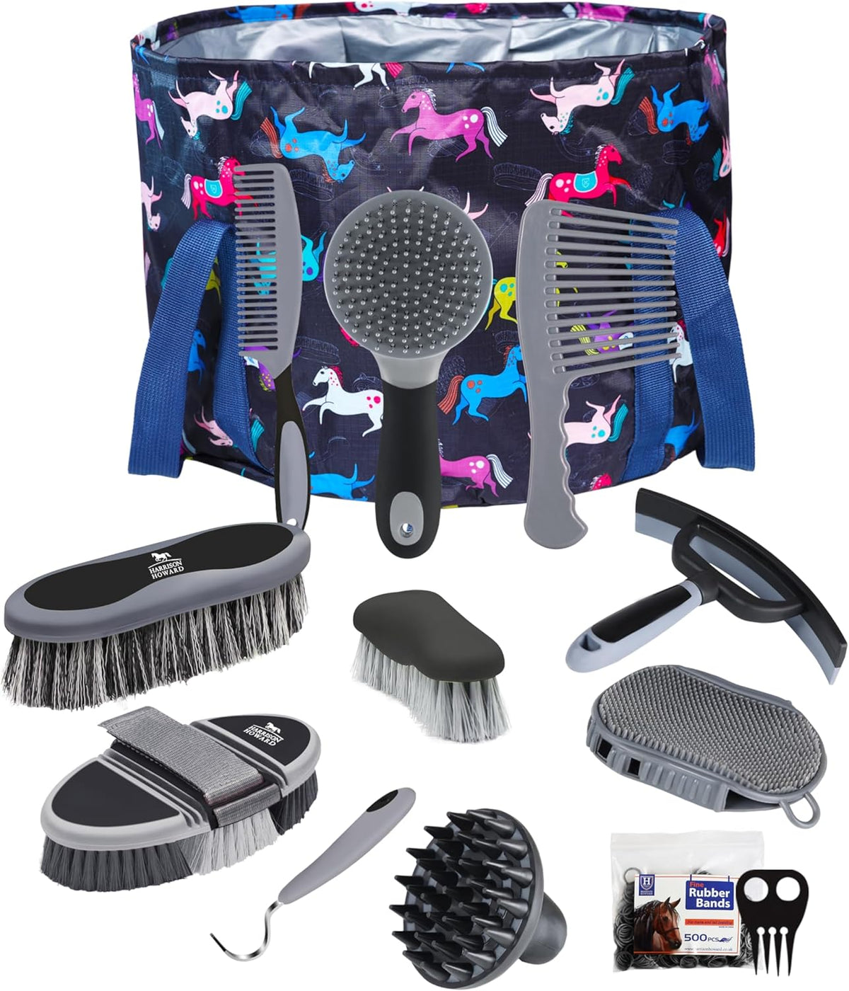 Harrison Howard Horse Grooming Kit 11-Piece Equine Care Series Horse Brush Sets with Organizer Tote