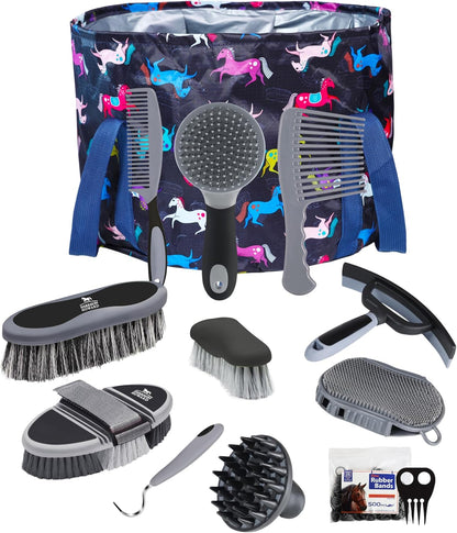 Harrison Howard Horse Grooming Kit 11-Piece Equine Care Series Horse Brush Sets with Organizer Tote