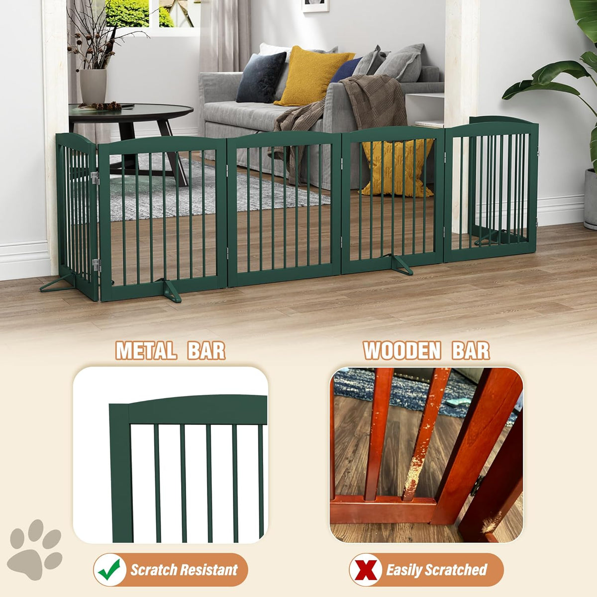 Freestanding Pet Gate for Dogs, Foldable Wooden Dog Gate for House, Extra Wide Indoor Pet Barrier