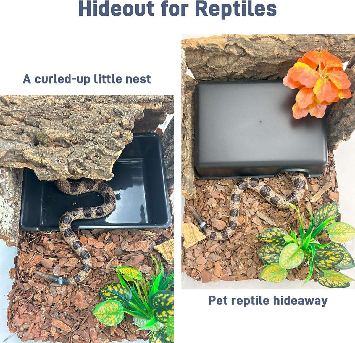 Large 2 Pcs Humid Hideout Cave for Reptiles, Snake Hide for Ball Pythons, Gecko Hide, Leopard