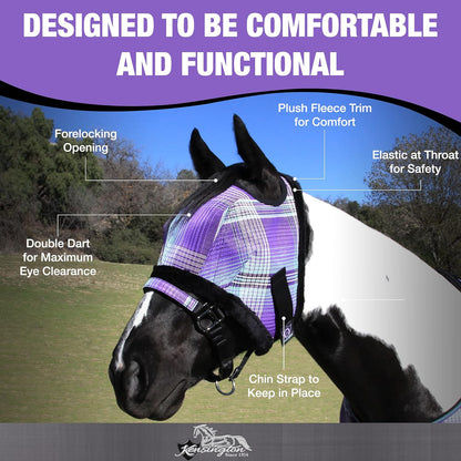 Kensington Fly Mask with Fleece Trim for Horses — Protects Face and Eyes Helps Block Sun Rays While