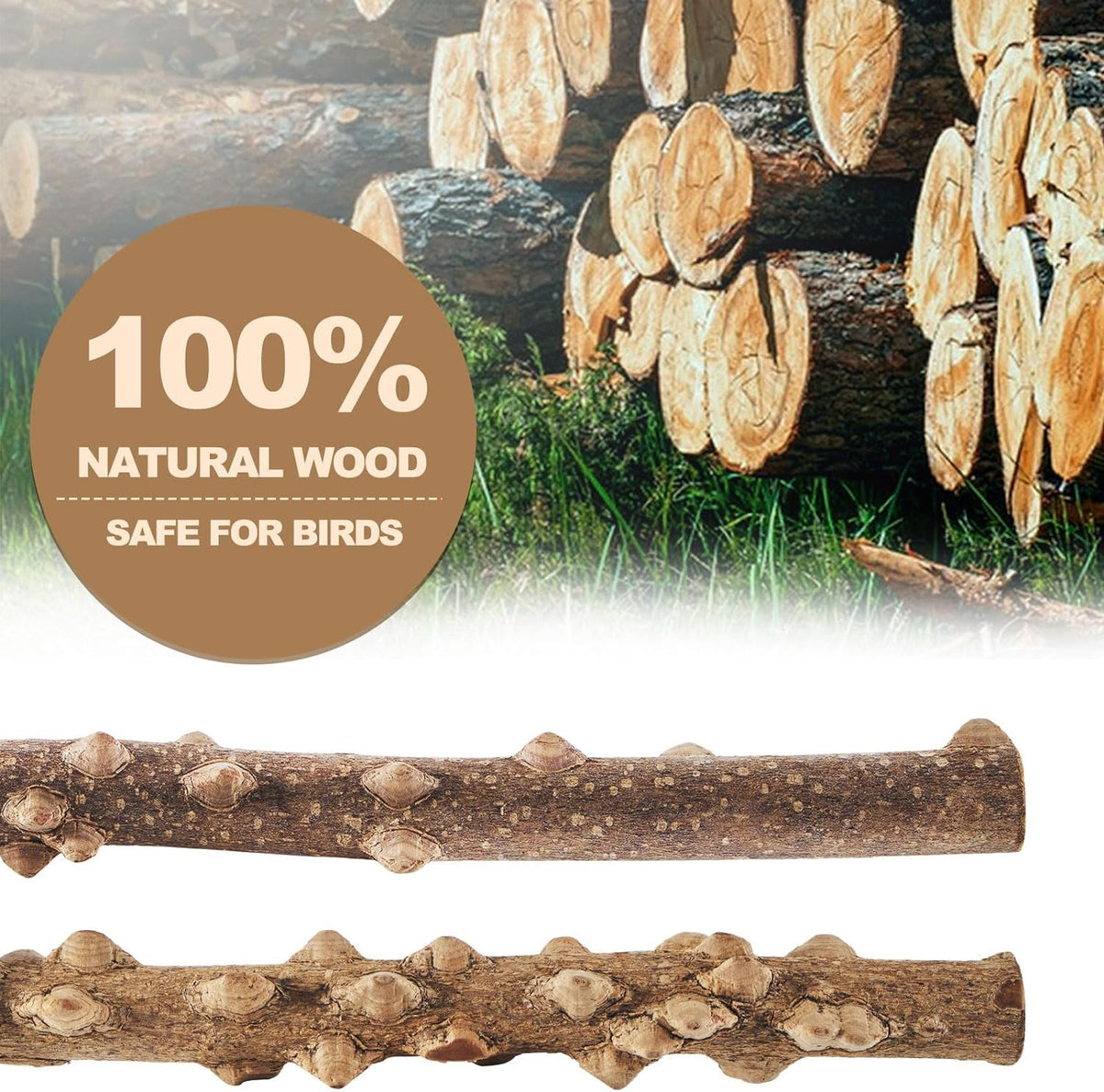 6-Piece Bird Perch Set - Natural Wood Grape Sticks, Paw Grinding Forks, Bird Stand & Toys for