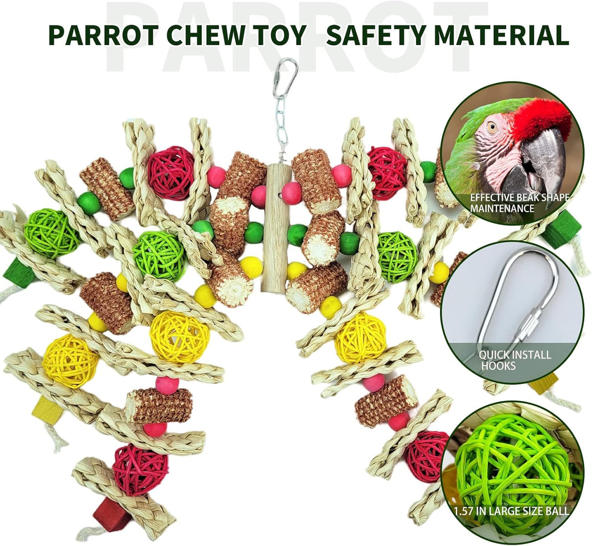 Parrot Toys, Natural Corncob Bird Chew Toys for Small and Medium Macaws, African Grey Parrots